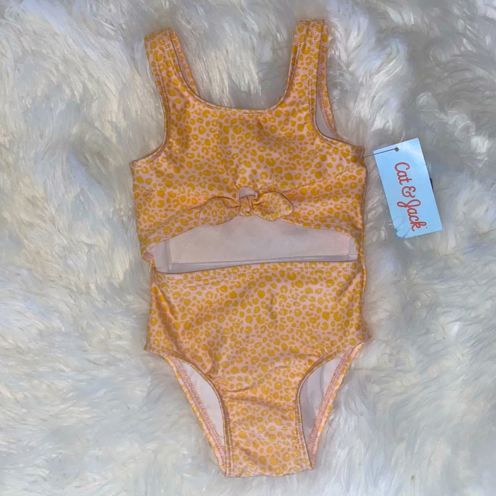 NEW! CAT & JACK Swimsuit Toddler Leopard Spot Tie-Front OnePiece Orange 18M